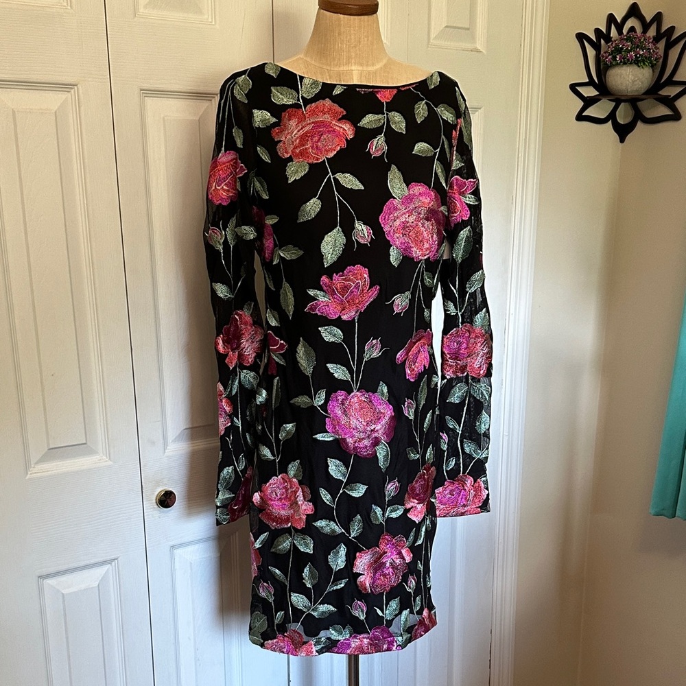 Siena Studio Black Dress with Pink Floral Design